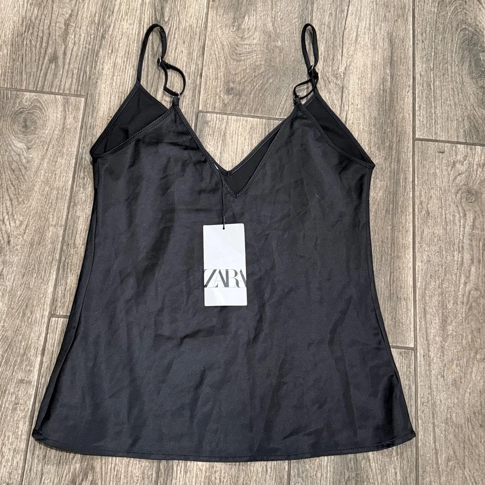 NWT Zara Elegant Black Women's satiny Camisole Tank Top - Picture 3 of 4